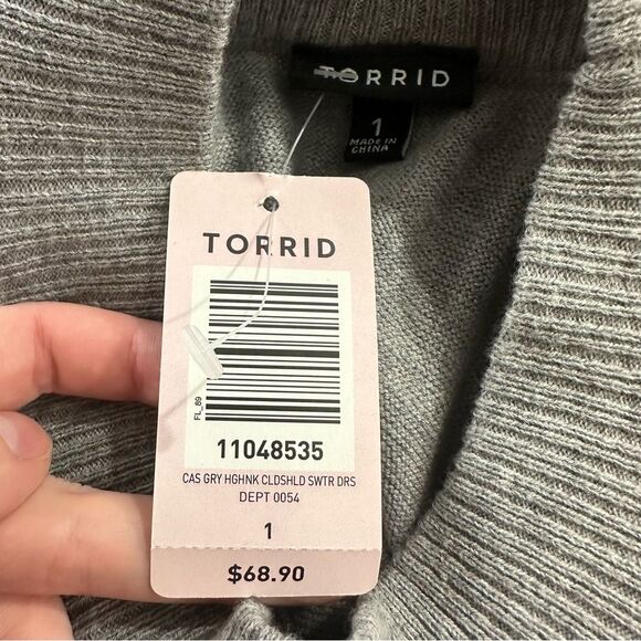 Torrid Grey High Neck Cold Shoulder Knit Sweater Dress NWT Size 1X Flawed - Picture 10 of 16